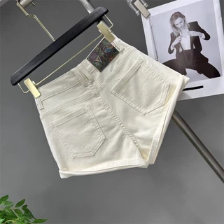 Off-White Design Hot Diamond Denim Shorts Womens Hip-Lifting Long Curling Edge Wide-Leg Hot Pants Summer