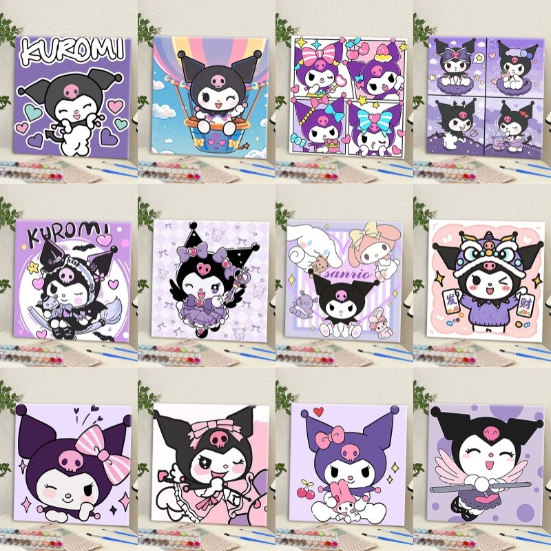 💟มีเฟรม💟 ระบายสีตามตัวเลข SANRIO ภาพระบายสีตามตัวเลข Kuromi ภาพวาดตกแต่งอะคริลิก ของขวัญ DIY