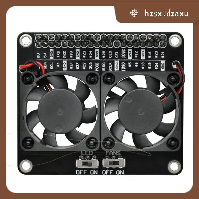hzsxjdzaxu Dual Cooling Fan Shield forRaspberry Pi 4B forRaspberry Pi 4B พร้อมฮีทซิงค์สีเขียว LED RP