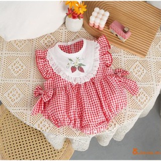 ชุดรอมเปอร์เด็กผู้หญิงแขนกุดคอกลมสตรอเบอร์รี่เย็บปักถักร้อย …