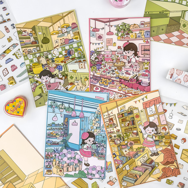 WEI 3 ชิ้น [ชีวิตประจําวันซีรีส์] 3D Scenic สติกเกอร์วัสดุกันน้ํา Mini Shop Theme DIY Crafting เครื่องเขียนน่ารัก Journaling Scrapbooking อุปกรณ์สติกเกอร์ตกแต่ง
