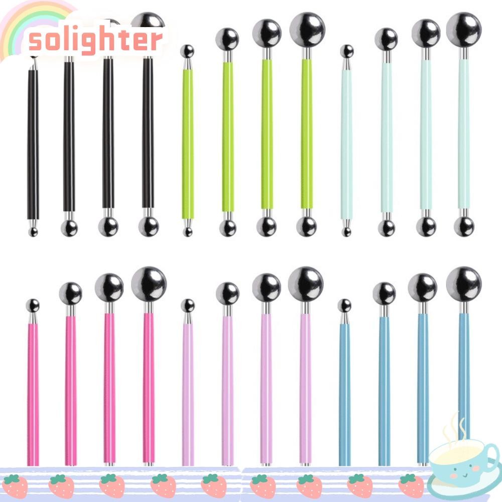 SOLIGHTER เครื่องมือการสร้างแบบจําลองประติมากรรม 4 ชิ้น, เครื่องมือตกแต่งเค้กโลหะ Ball Clay เครื่องมือ, คุณภาพสูง Double-Ended Dotting แกะสลักการสร้างแบบจําลองเซรามิคชุด