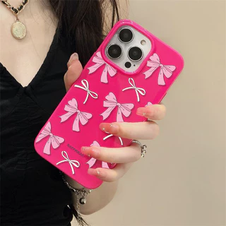 สำหรับ iPhone 17 16 15 14 13 12 Pro Max 11 เคส ไอโฟน สีดำมันTPUซอฟท์เคส กันกระแทกกล้องป้องกัน โบว์ดอกไม้ เข้ากันได้กับ