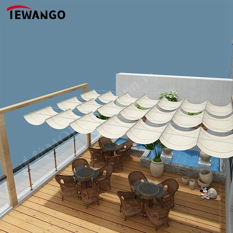 5 สี 2mx4m Breathable Anti-UV HDPE Retractable Telescopic Wave Sun Shade สุทธิติดตั้ง Canopy Sun Can