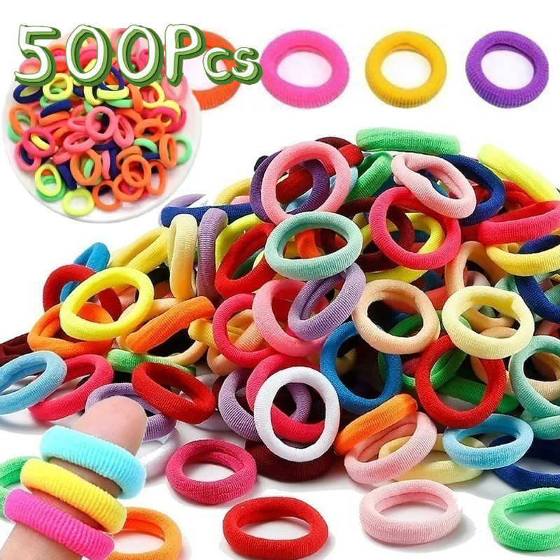 ยางรัดผมแบบยืดหยุ่นสำหรับเด็ก 100/300/500 ชิ้น สีสันสดใส