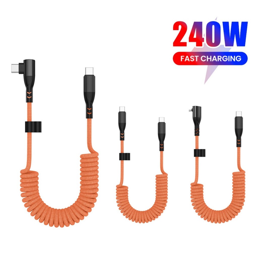 240W Spring Retractable Data Cable Super Fast Charging เหมาะสําหรับ Huawei Samsung Type C ถึง Type C สายชาร์จในรถยนต์