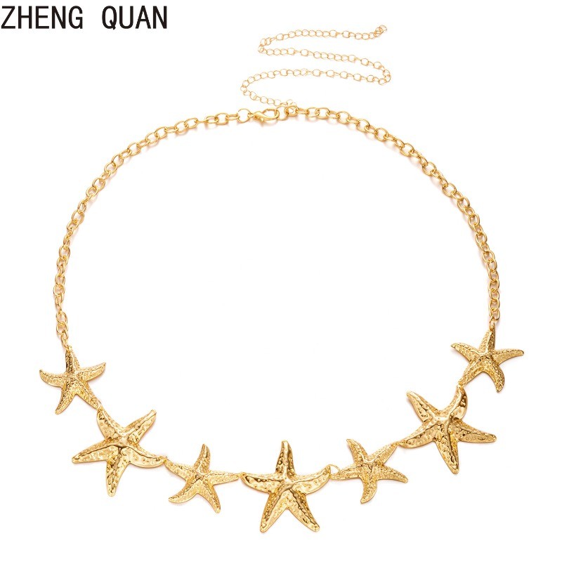 ผู้หญิงทองโอ้อวดปลาดาวเอวโซ่ชั้นเข็มขัดเครื่องประดับ Bold Boho Beach Party อุปกรณ์เสริม Electroplated Finish - รูปที่ 3