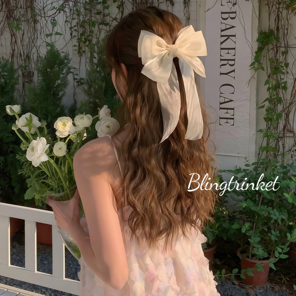กิ๊บหนีบผม โบว์เส้นด้ายตาข่ายขนาดใหญ่🎀 การออกแบบสตรีมเมอร์ คลิปสปริง หวานและน่ารัก💖 กิ๊บติดผมสวยๆ