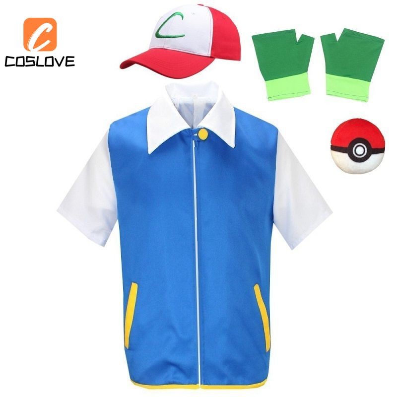 อะนิเมะเกม Pokemon Ash Ketchum คอสเพลย์เสื้อผ้าชุดเครื่องแต่งกายเด็กชุดคอสเพลย์ฤดูร้อนทุกวันปาร์ตี้ฮาโลวีน