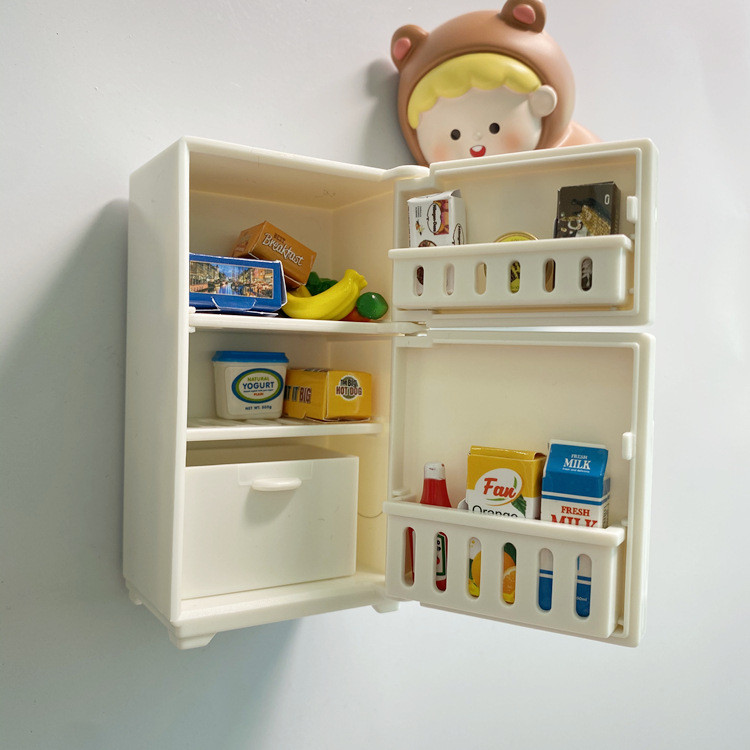 เสี่ยวหงซู่ สไตล์เดียวกันมินิจําลอง 3ง ตู้เย็นแม่เหล็กตกแต่งตู้เย็นสติกเกอร์เครื่องประดับสามารถเก็บของเล่นอาหาร