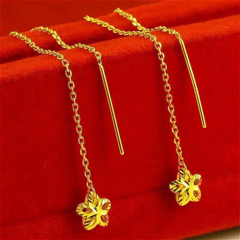 Elegant Golden Ear Wires ผู้หญิงs พู่ดอกไม้ยาวต่างหู Drop ต่างหูเครื่องประดับหูของขวัญสําหรับแฟน