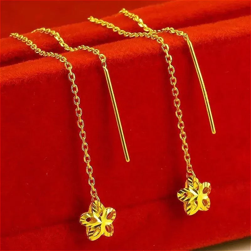 Elegant Golden Ear Wires ผู้หญิงs พู่ดอกไม้ยาวต่างหู Drop ต่างหูเครื่องประดับหูของขวัญสําหรับแฟน