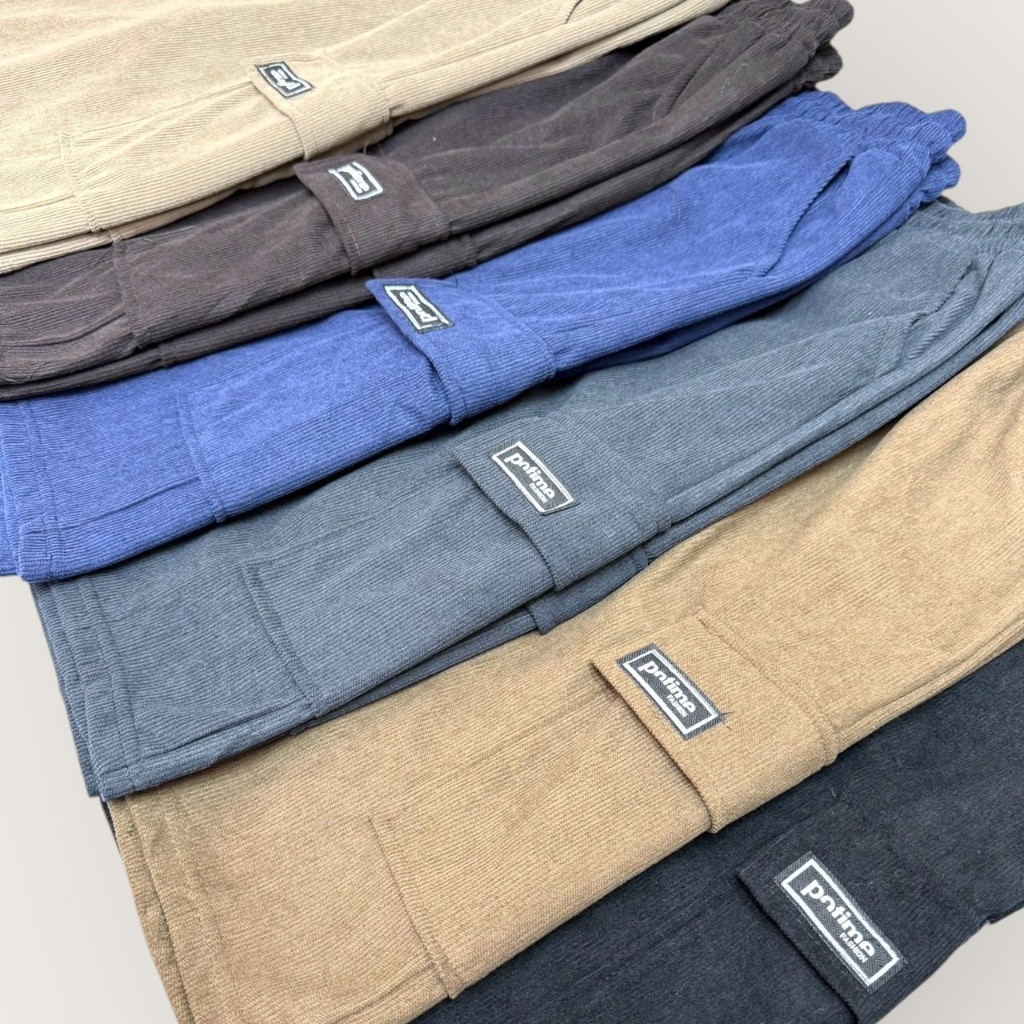 กางเกงขาสั้นผู้ชาย ผ้าลูกฟูก มี 4 กระเป๋า เอวยางยืด คาร์โก้