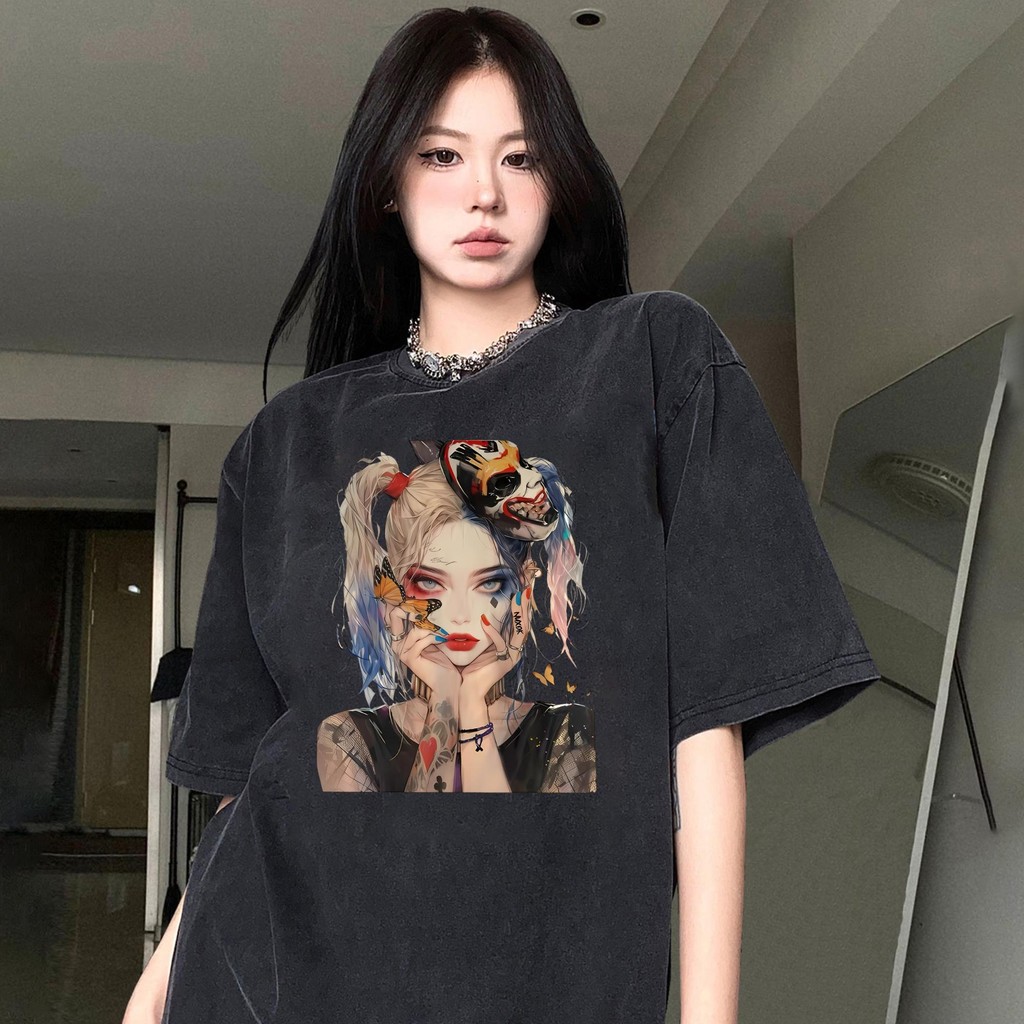 TeddyTee🌺 เสื้อสาวอวบ-oversizeเสื้อยืด สวมใส่สบาย ลายพิมพ์ "Clown girl"💖 สไตล์เกาหลี  ไม่ต้องรีด แนวสตรีท ผ้าฝ้าย100%
