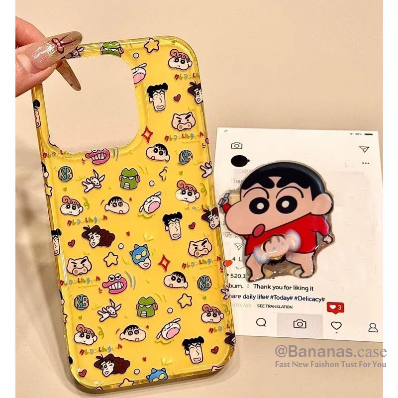 การ์ตูน Superman Crayon Shin chan + Stand เคสโทรศัพท์สําหรับ iPhone 16 15 14 13 12 11 Pro Max X Xr Xs Max 7 8 Plus SE2020