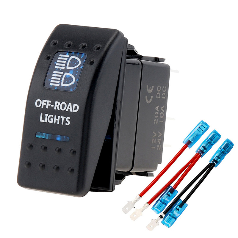 ปุ่มสวิตช์ไฟออฟโรดแบบโยก 5 พิน เปิด ปิด สีน้ำเงิน 12/24V สำหรับรถยนต์ เรือ เรือเดินทะเล รถบรรทุก RV คาราวาน อุปกรณ์เสริมสำหรับผู้ตั้งแคมป์