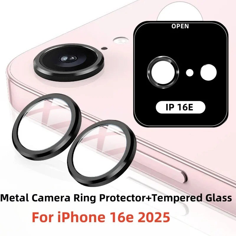 โลหะป้องกันกล้องสําหรับ IPhone 17E 16E 2025 เลนส์กล้องแหวน + กระจกนิรภัยสําหรับ IPhone16E 16 E 16e 2025 กลับเลนส์ Protector