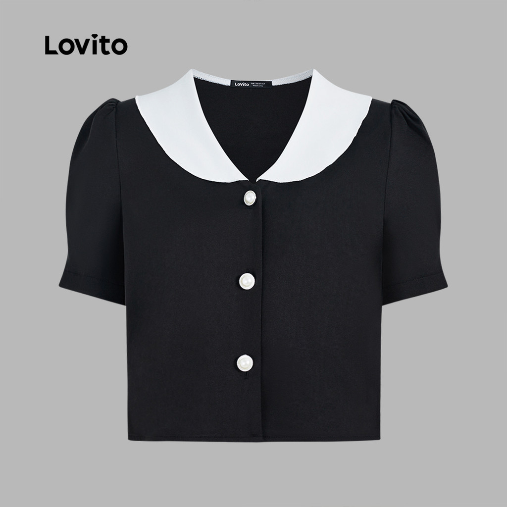 Lovito เสื้อเบลาส์เย็บผ้าด้านหน้ากระดุมธรรมดาแบบลําลองสําหรับผู้หญิง L131LD1204 ราคา ถูกที่สุด ดีลบีเคเค แกลเลอรีภาพที่ 4