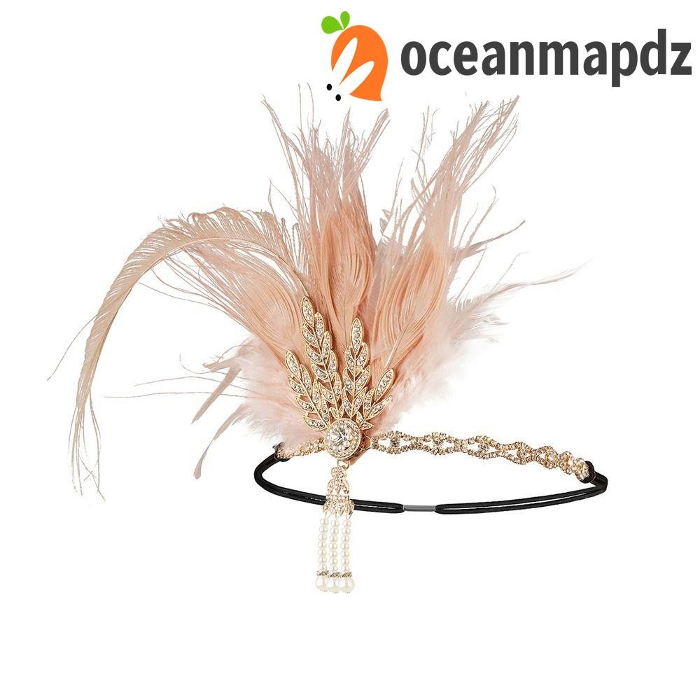 OCEANMAPDZ ที่คาดผมขนนก, หรูหราวินเทจคอสเพลย์ชุด Headwear, อารมณ์เพชร 1920s แต่งหน้าปาร์ตี้ Masquerade ยางรัดผมหญิง