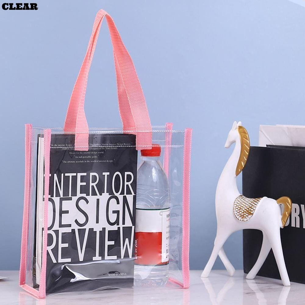 Clear0 Tote Bag, PVC Car Stitching Cosmetics Shopping Bag, ถุงของขวัญพลาสติก กระเป๋าเยลลี่ใส