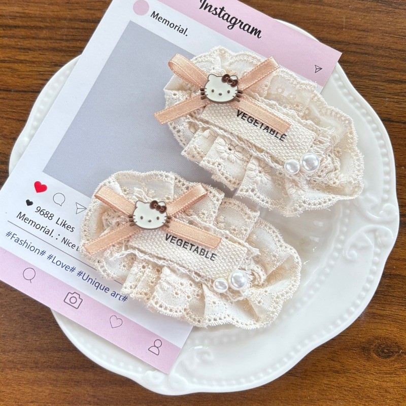 น่ารัก เคที แมวโบว์ลูกไม้กิ๊บน่ารักสาวหน้าผากเรียบคลิปแฟชั่นอุปกรณ์ผม