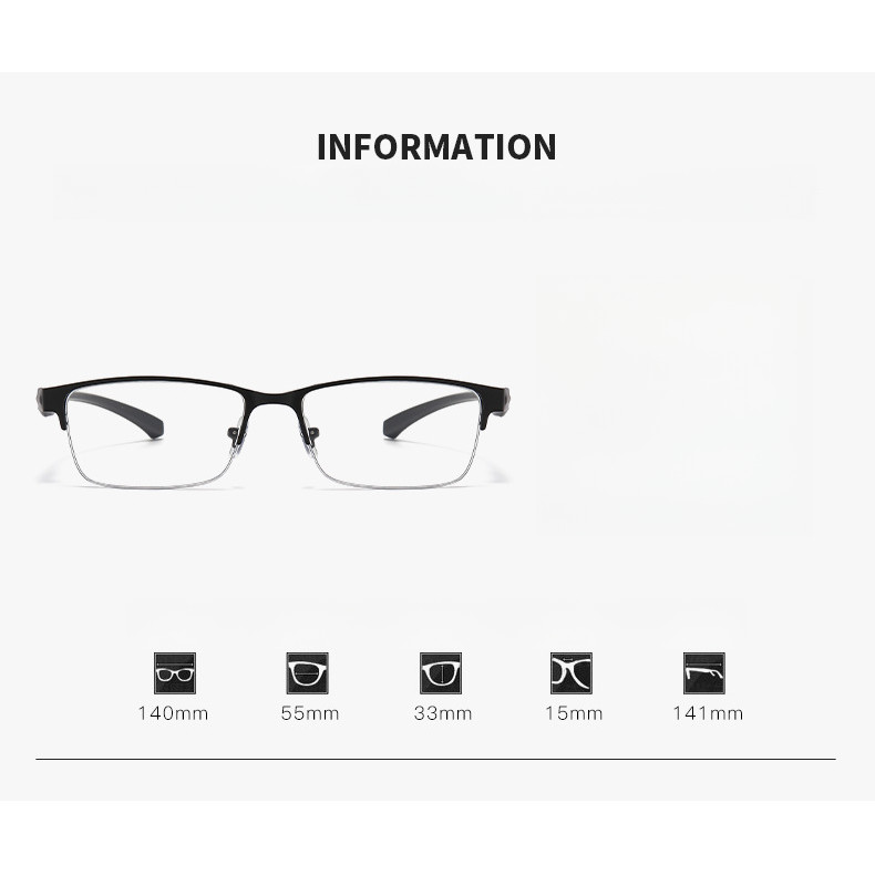 (+0 ถึง+400) แว่นสายตายาว แว่นแฟชั่นกึ่งเฟรม แว่นอ่านหนังสือสําหรับวัยกลางคนและผู้สูงอายุ - รูปที่ 6