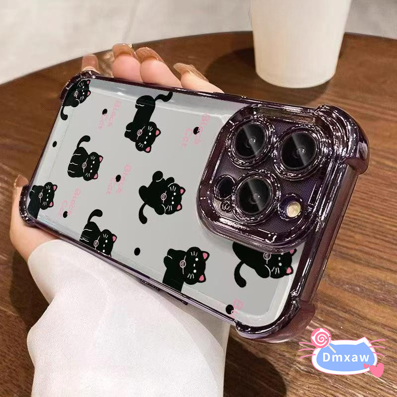 น่ารัก Balck แมวเคสโทรศัพท์สําหรับ Vivo V60 V50 V40 Lite Y500 Y400 Pro Y300i Y39 Y29S Y04 X200 Pro Mini Ultra X200S IQOO Neo10 Pro 5G ปลอกโปร่งใสหรูหราชุบนุ่มปกหลัง