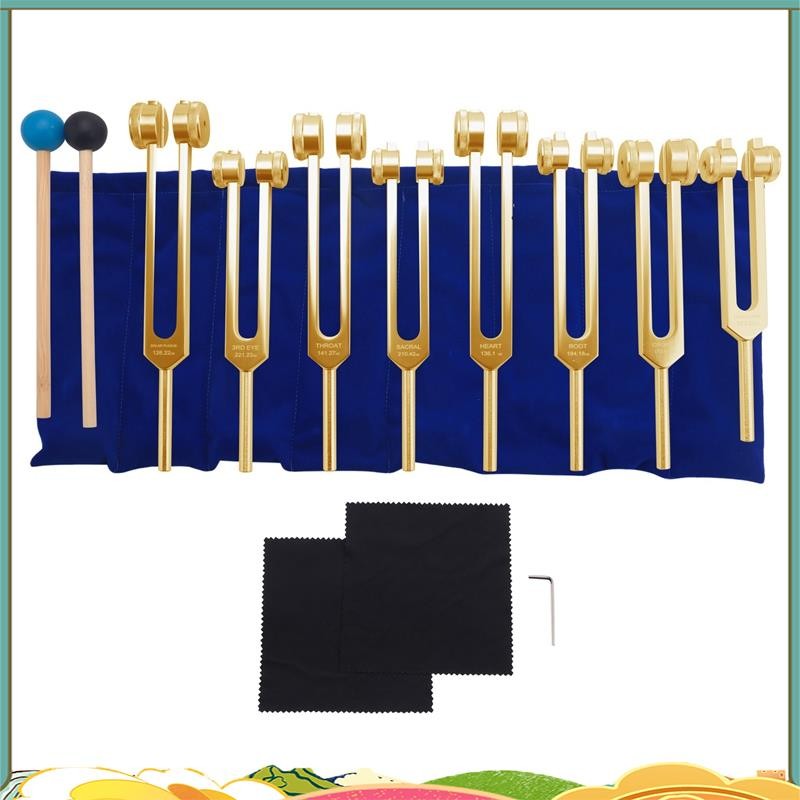 ส้อมปรับแต่ง, 7 จักระ + 1 Soul Purpose Weighted Tuning Forks,เครื่องมืออลูมิเนียม 126.22-141.27 Hz E