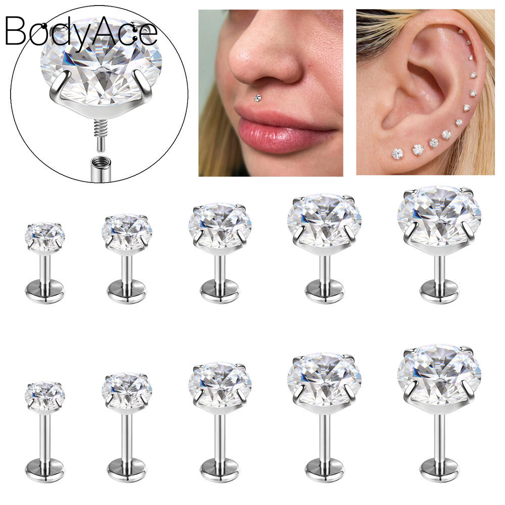 Bodyace 1 Pc สแตนเลสสตีล Lip เจาะ Lobe ต่างหูหูกระดูกอ่อน