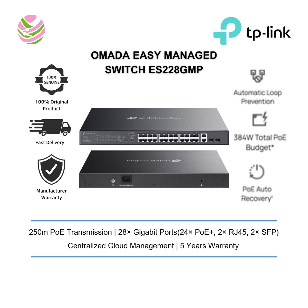 TP-Link Omada 28-Port Gigabit Easy Managed Switch พร้อม PoE+ 24-Port (ES228GMP)