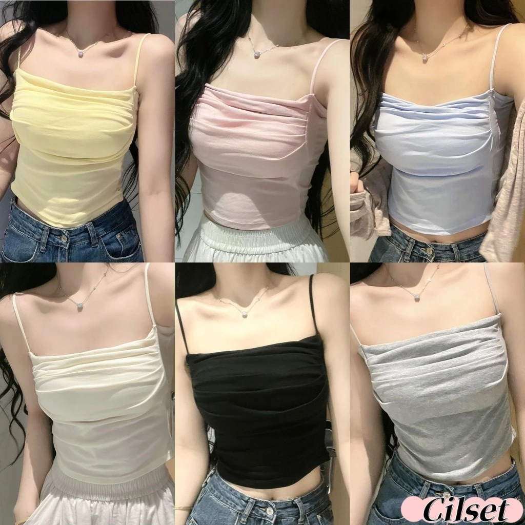 Cilset🛒พร้อมส่ง🎀 เสื้อสายเดี่ยว สีพาสเทล มีฟองรน้ำ ยืดพอดีตัว ใส่สบาย เรียบง่าย สไตล์ลำลอง สีพื้น /FY7274