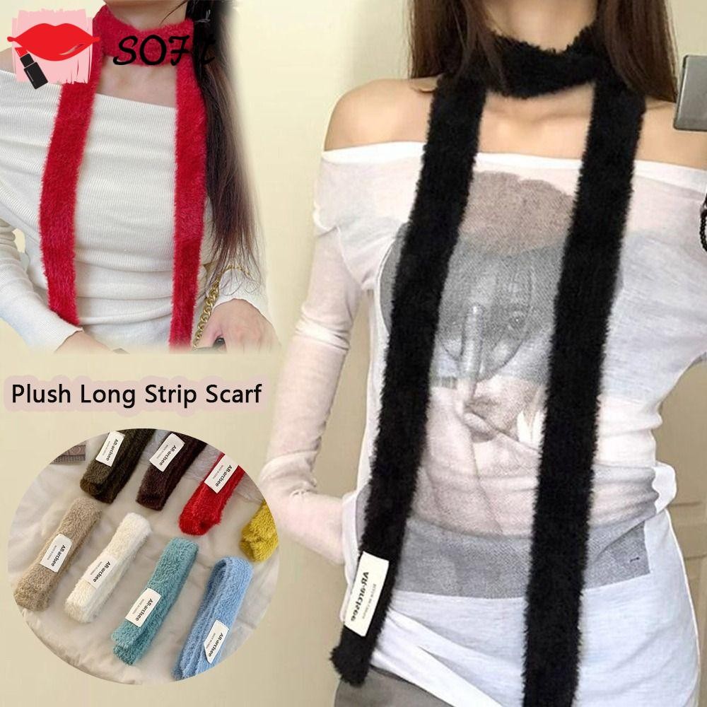 Softness ผ้าพันคอแถบยาว, ผ้าพันคอสาว Y2K นุ่ม, สไตล์เกาหลีเลียนแบบขนมิงค์อบอุ่นสีทึบ Mohair ผ้าพันคอผู้หญิงกลางแจ้ง