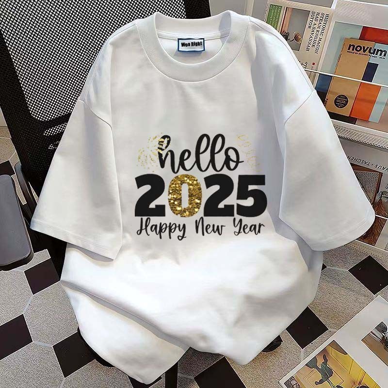 (จัดส่งตลอด 24 ชั่วโมง)Woo Right ใหม่คริสต์มาส 2025 หลวมแขนสั้นเรียบง่ายชายเสื้อยืดบุคลิกภาพสร้างสรรค์พิมพ์ผ้าฝ้าย