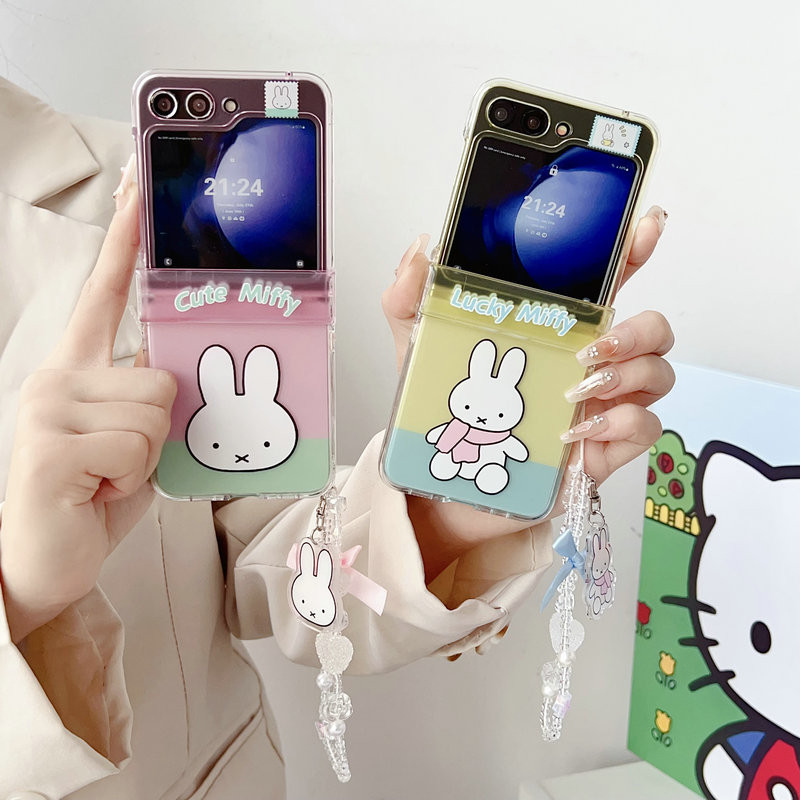 เคสโทรศัพท์แบบพับได้สําหรับ Samsung Galaxy Z Flip6 Flip5 Flip4 Flip3 น่ารัก Lucky Miffy สร้อยข้อมือ Hard TPU เคสโทรศัพท์