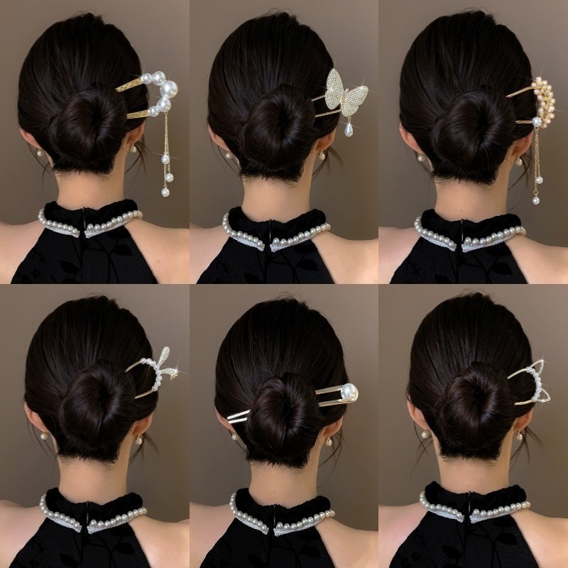 แฟชั่นเกาหลีสไตล์ใหม่ที่สวยงามบอลผมสิ่งประดิษฐ์มุกโลหะขารูปตัวยู - รูปที่ 4