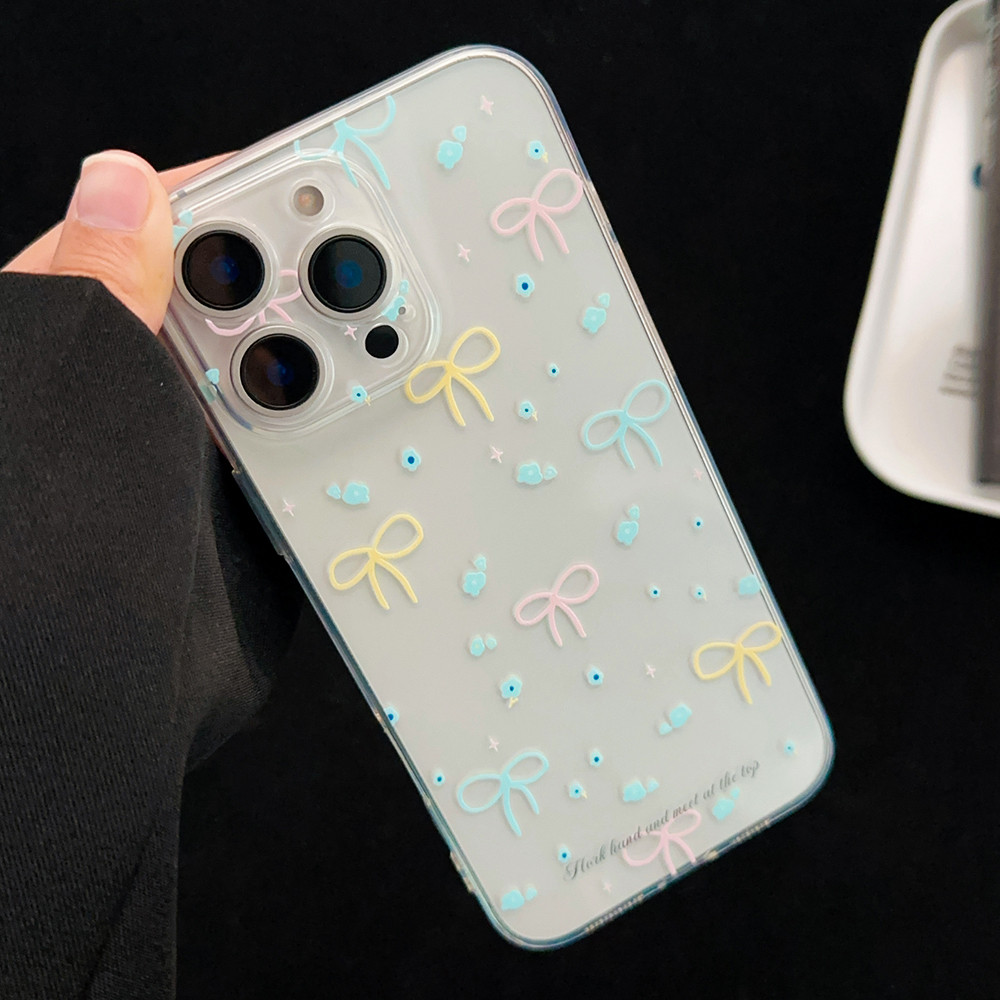 เกาหลีสีสัน Bowknot โปร่งใสเคสโทรศัพท์สําหรับ IPhone 11 15 16 Pro Max 13 14 12 Promax 16plus XR XS Max 7Plus 8Plus กันกระแทก Soft TPU ป้องกันปกหลัง