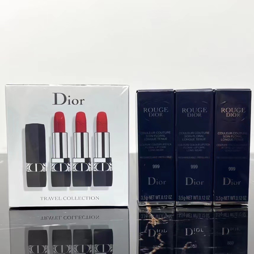 Dior Blue Gold Lipstick 999 Three Piece Moisturizing Set