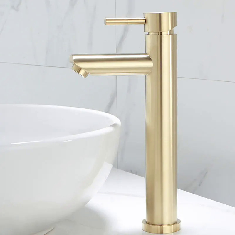 Tuqiu Brushed Gold Bathroom Faucet Solid Brass Bathroom Basin Faucet Cold  Hot Water Basin Mixer Sink Tap Deck Mounted W