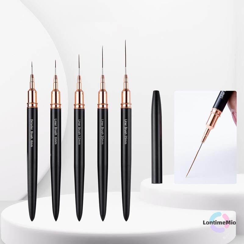 Lontimemio] Nail Liner DIY Drawing Paing Flower Line Stripes Pen 4mm-25mm Metal Handle Nail Art Brush With Cover Nail Brushes ใหม่
