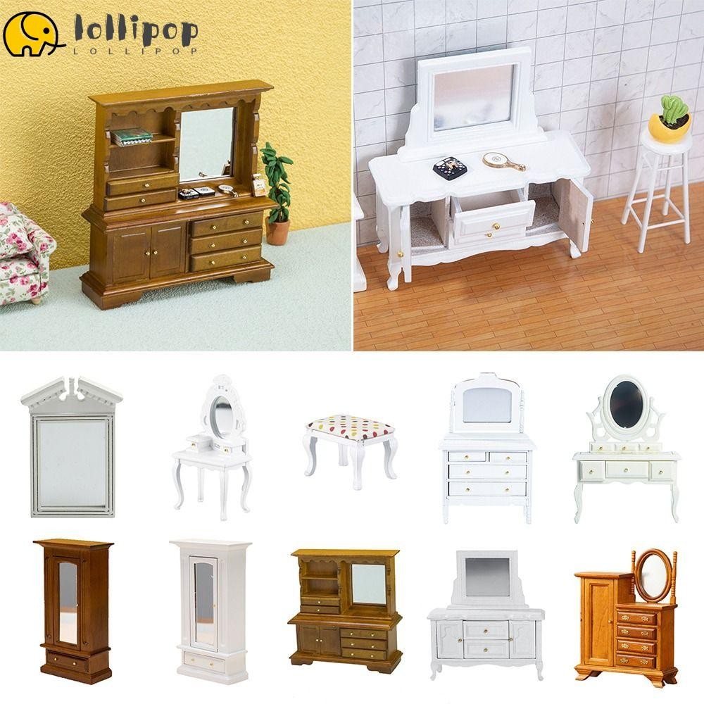 Lollipo1 เฟอร์นิเจอร์ตุ๊กตา,ตุ๊กตาอุปกรณ์เสริมตุ๊กตาMulticolor Dresser,ไม้สร้างสรรค์ 1:12 Photo Props Miniature Dressingกระจกของขวัญ