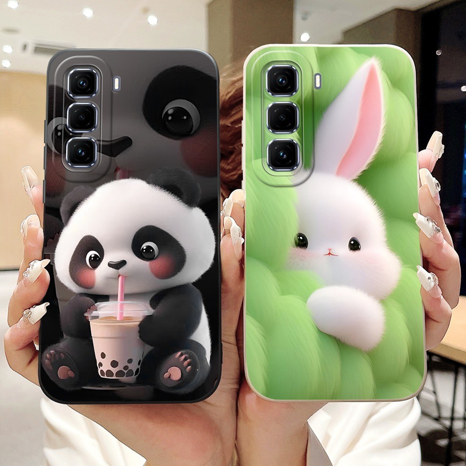 Infinix Hot 50 Pro+ 4G / Hot 50 Pro X6880 X6881 กระต่ายน่ารักแพนด้าการ์ตูนปลอกเลนส์ป้องกันซิลิคอนอ่อนเคสโทรศัพท์