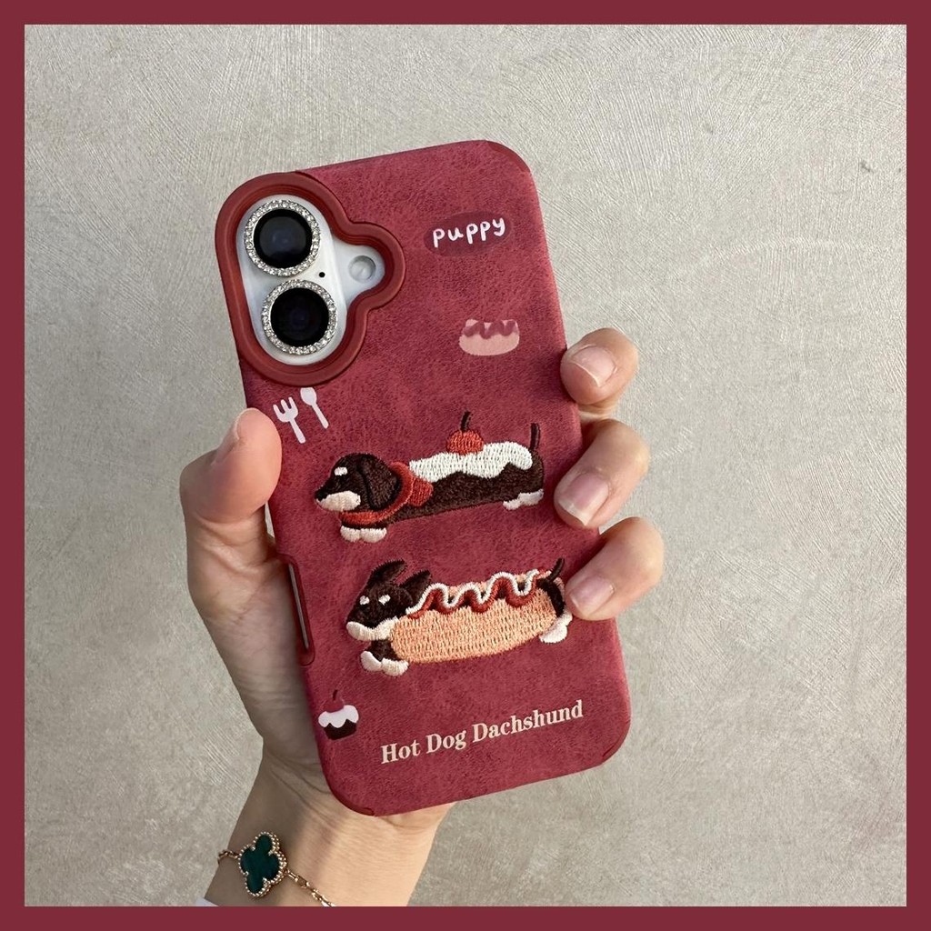 สำหรับเคสไอโฟน15promax ลูกสุนัขปักสามมิติน่ารักย้อนยุคที่เรียบง่าย Case iphone11 12 13 14 15 16proป้องกันการตก13pro