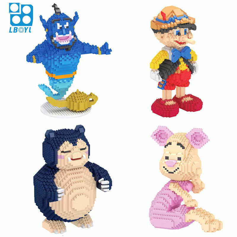 840pcs+ Diamond Building Blocks Cartoon Disney Aladdin Piglet Pinocchio Figure Model Micro Bricks To