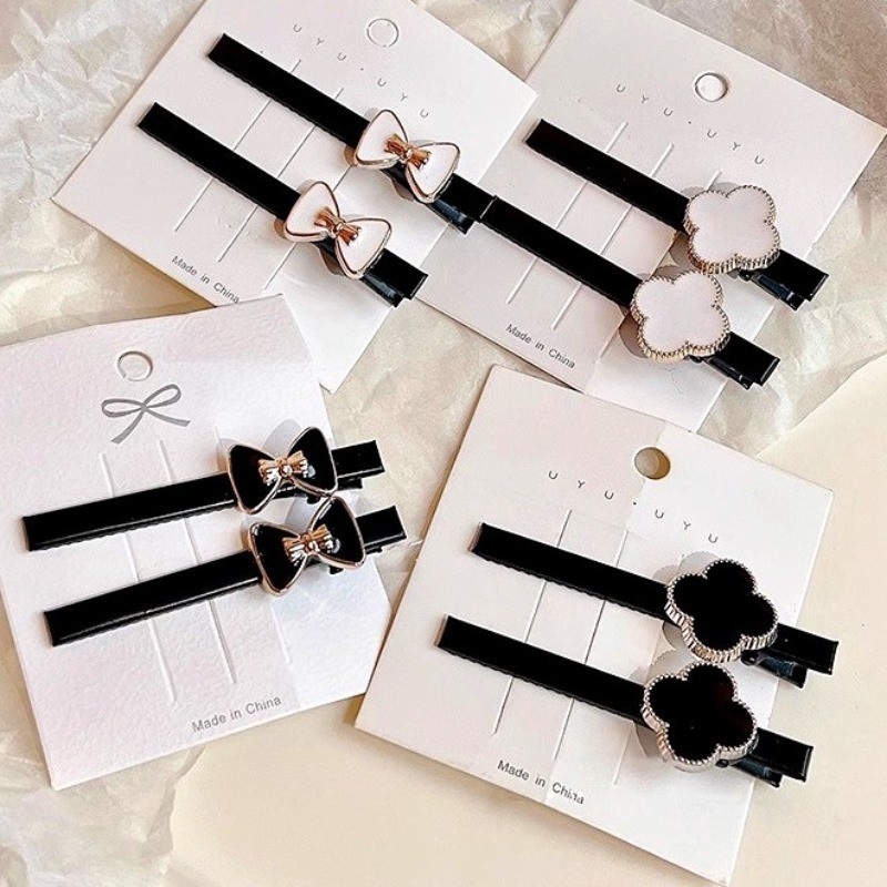 Fahion เครื่องประดับ Four-leaf Clover Hairpin สําหรับผู้หญิงด้านข้าง Bangs Bow Duckbill คลิปสําหรับสาว