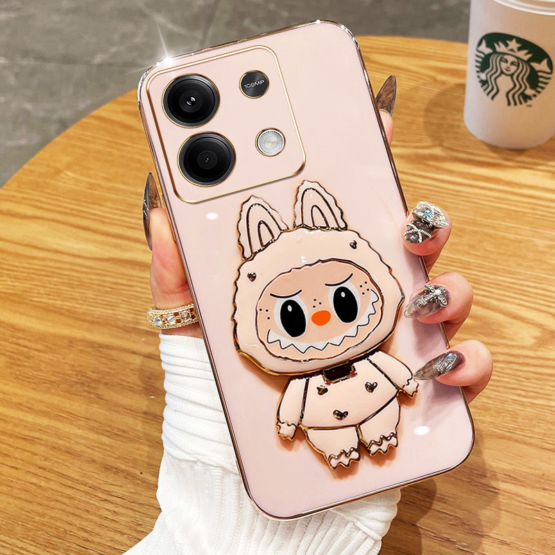 ปลอกสําหรับ Xiaomi Redmi Note 13 Pro 4G 5G Note 13R 13 Pro Plus Poco M6 X6 F6 Pro Poco X6 Neo 5G K70E K70 Pro น่ารัก 3D Labubu กระจกขาตั้งวงเล็บซิลิโคน Anti Drop ฝาครอบป้องกัน