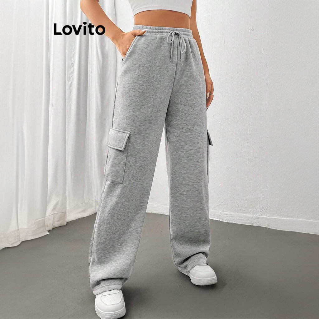 Lovito กางเกงกระเป๋าธรรมดาแบบสบาย ๆ สำหรับผู้หญิง LNL75322
