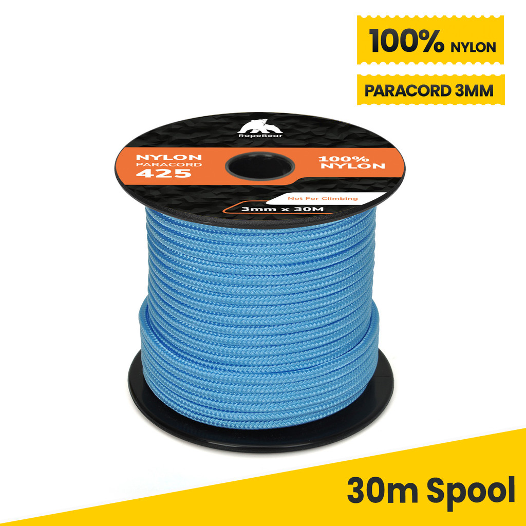 เชือกไนลอน 100%30 เมตร Paracord 3mm 3 Strands Cores Tent Rope - Sky Blue