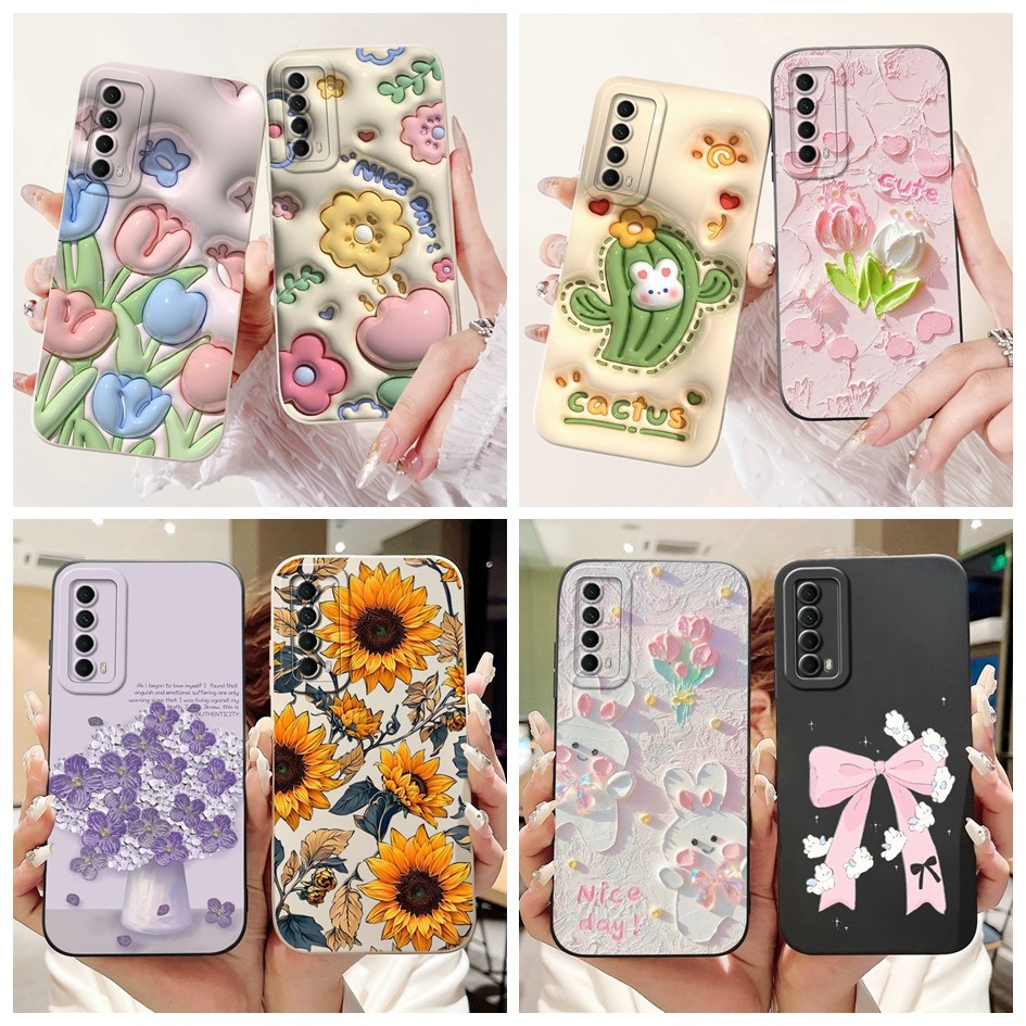 เคสกันกระแทกสําหรับhuawei Y7a Pสมาร์ท2021ปลอกแฟชั่นใหม่กระบองเพชรดอกไม้ซิลิโคนอ่อนนุ่มMatteสําหรับHuaweiY7a PA-LX3 Shell