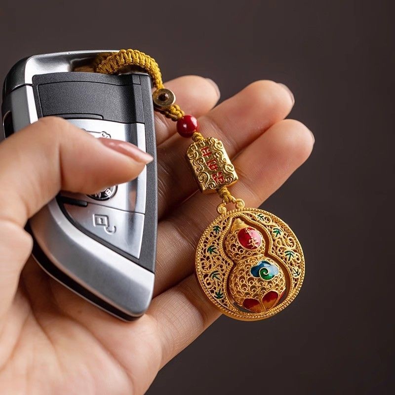 Creative Sand Gold Peace Charm Gourd พวงกุญแจจี้สไตล์จีนกุญแจรถโทรศัพท์มือถือจี้ผู้ชายผู้หญิงของขวัญ