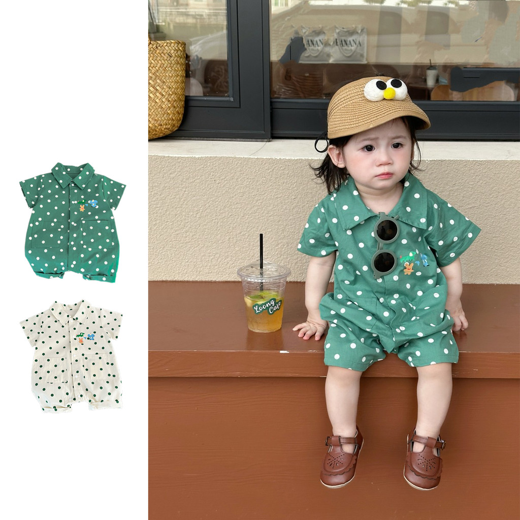 ฤดูร้อนใหม่เสื้อผ้าเด็กเด็กผู้หญิงเด็กแขนสั้น Onesie 0-24 เดือนเด็ก Polka Dot หล่อ Romper สไตล์เกาหลี Outing เสื้อผ้า